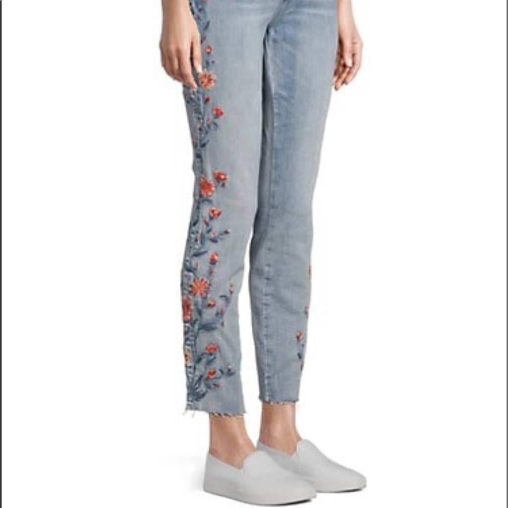 Driftwood Floral Embroidered Mid Rise Jeans